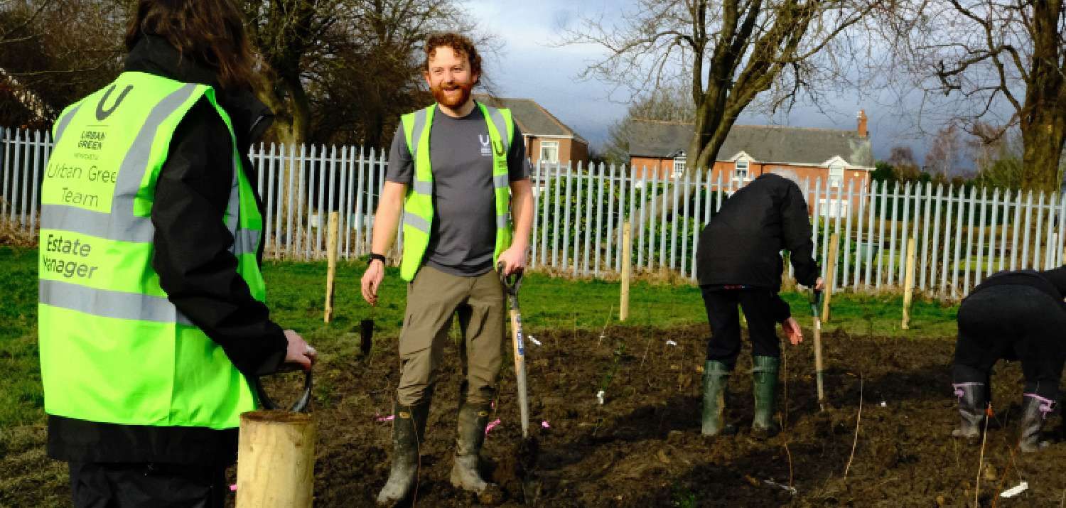 Hard work at the Westerhope Park Tiny Forest February 2024 (Photo credit: Urban Green Newcastle)