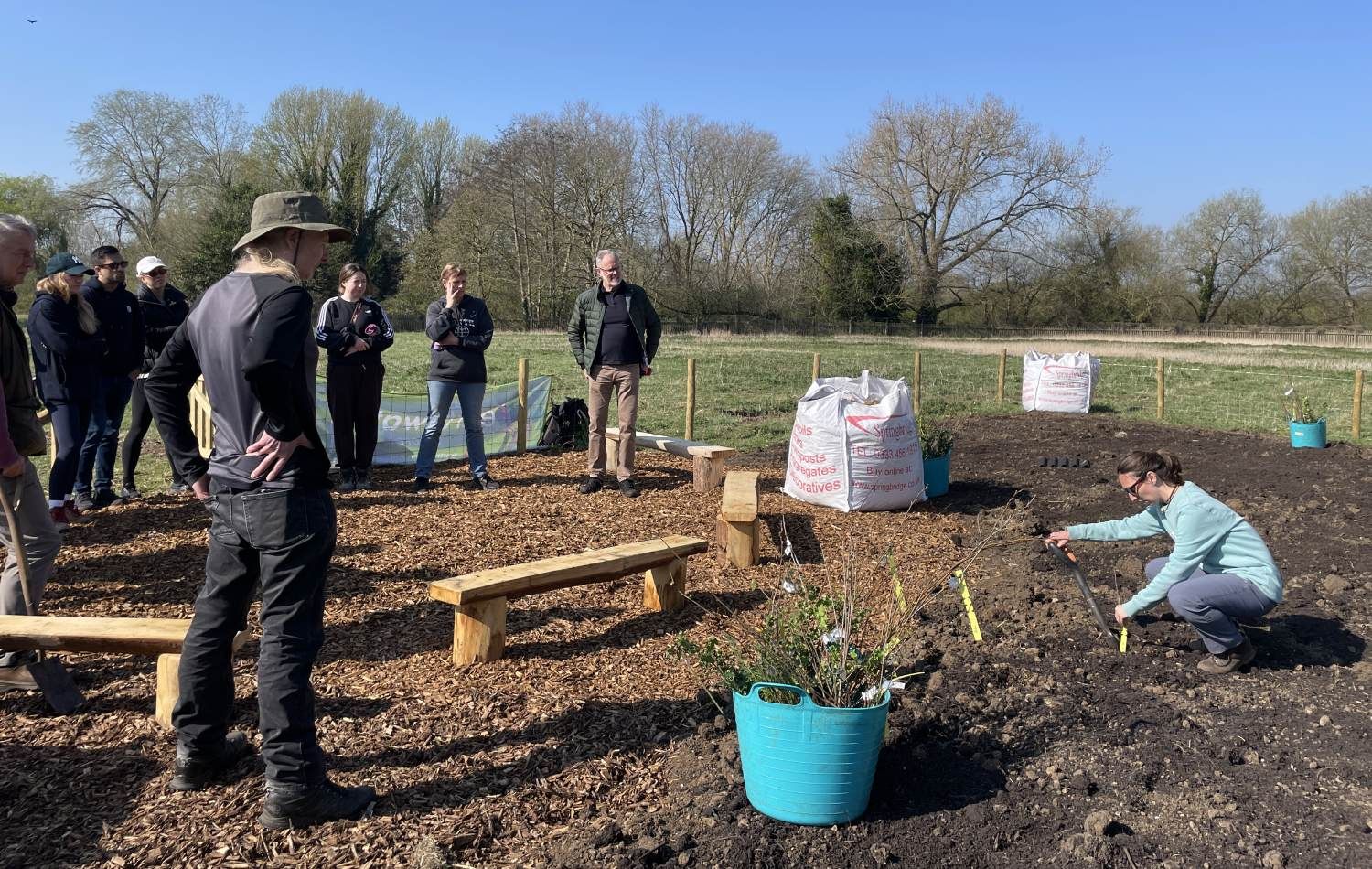 West Meadows, Staines Tiny Forest: Demonstarting tree planting