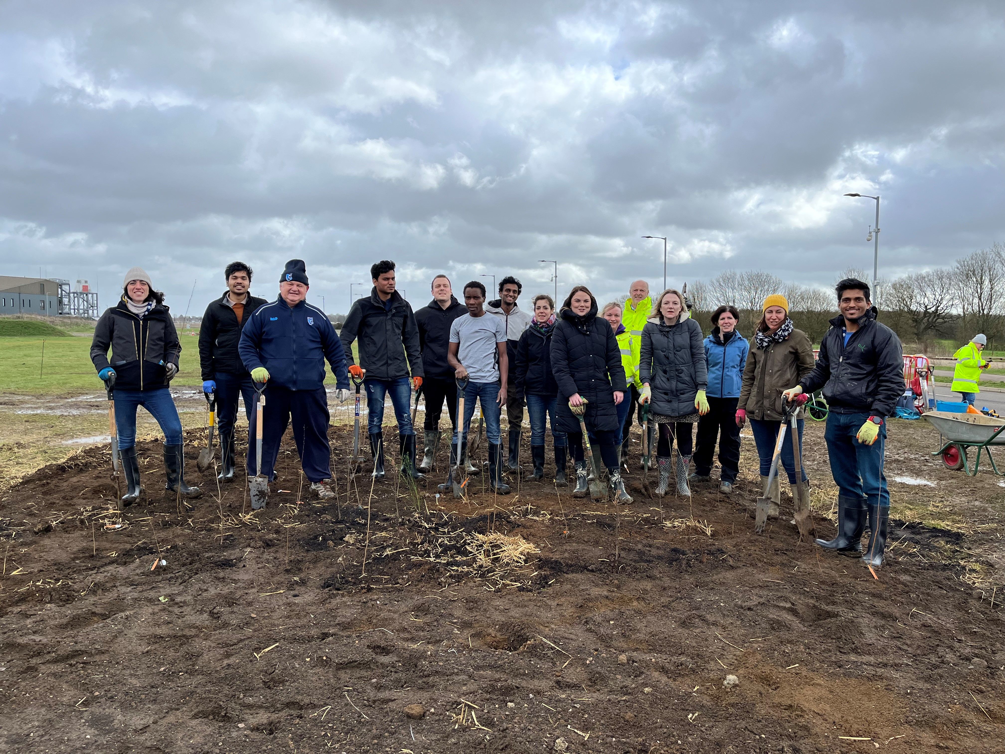 March 2023: Students and Staff of Cranfield University planting their Tiny Forest. Credit: EW Europe
