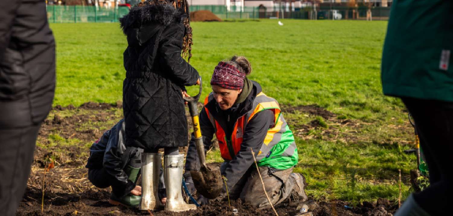 Tiny Forest Planting day Hudson Road Primary School Sunderland February 2024 (Photo Credit: Elliot Nichol and Sunderland City Council)