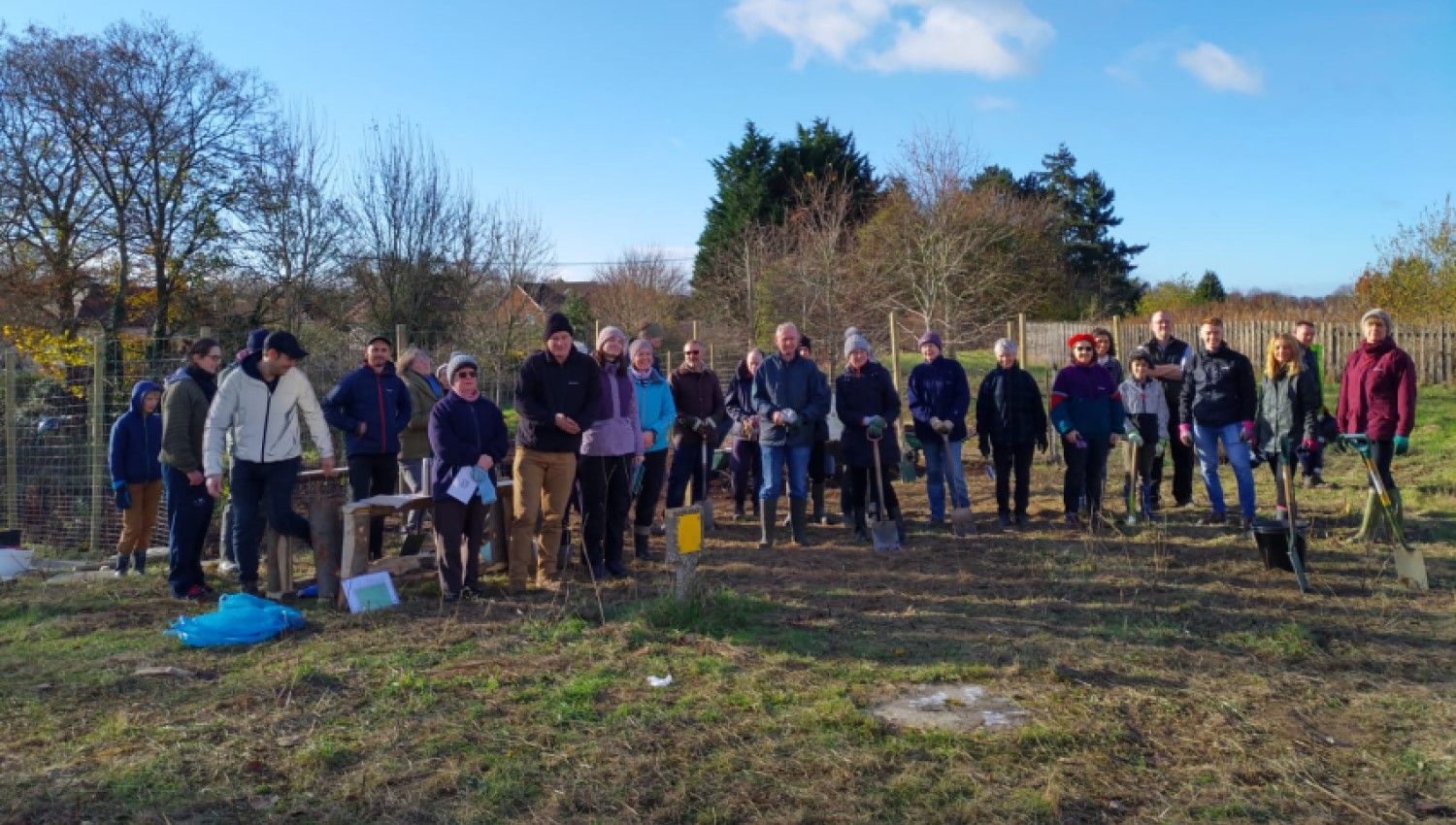 November 2021: Volunteers after planting the Tiny Forest (Photo credit Earthwatch Europe)