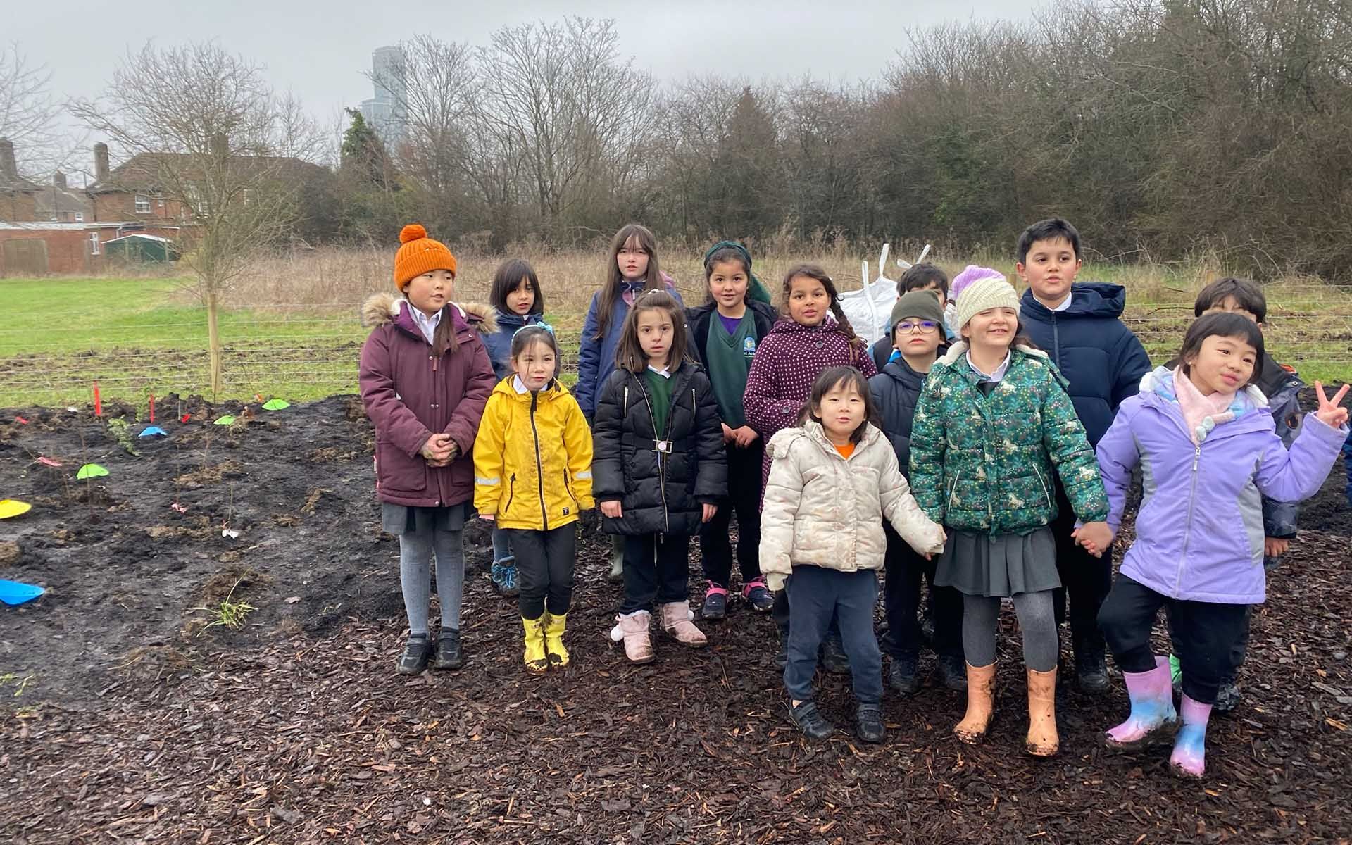 West Acton Primary Tiny Forest school children
