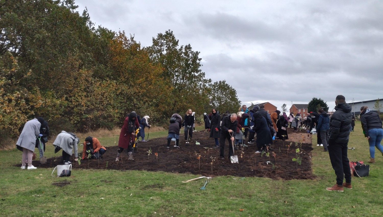 November 2021: Nottingham's first Tiny Forest is planted (Photo credit Earthwatch Europe)