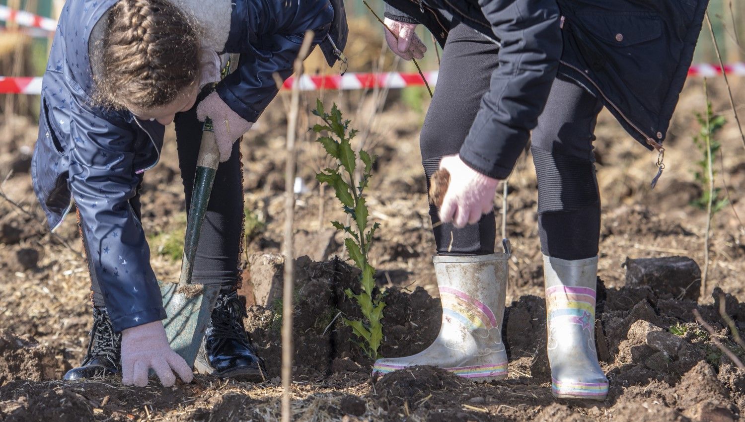 February 2021: Students planting saplings (Photo credit Leicester City Council)