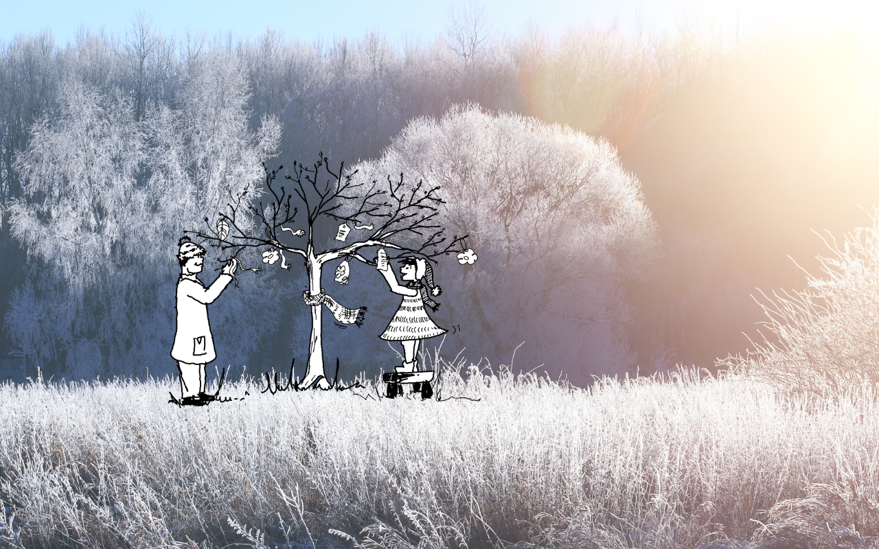 Action for community: decorating a frosty tree