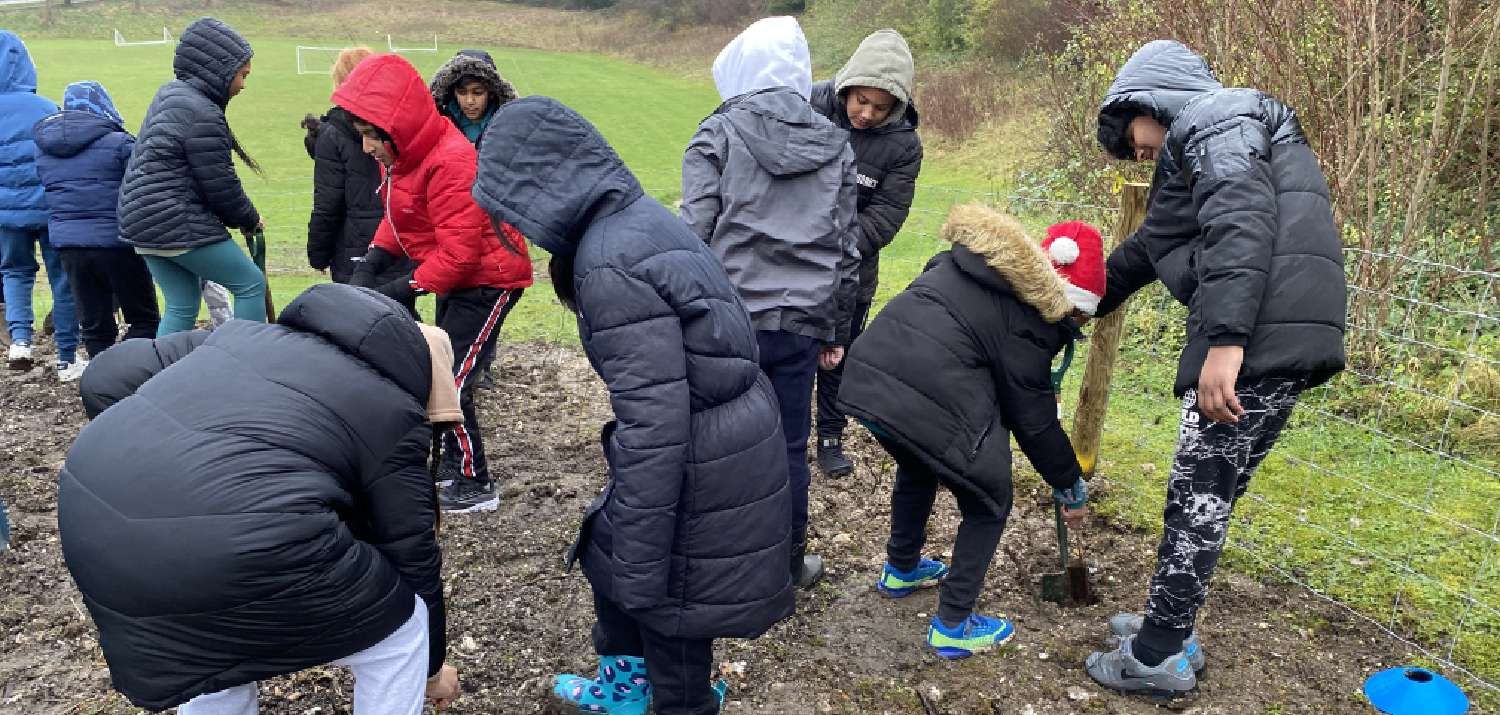 Hard work at the Tiny Forest Planting Day December 2023 (Photo credit Buckinghamshire Council)